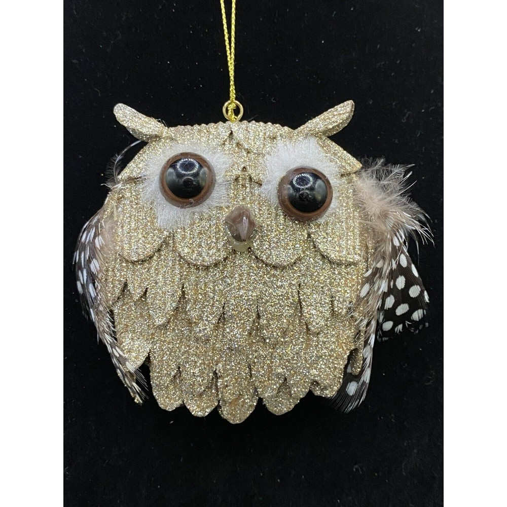 Ornament Owl with Gold Glitter and Feathers